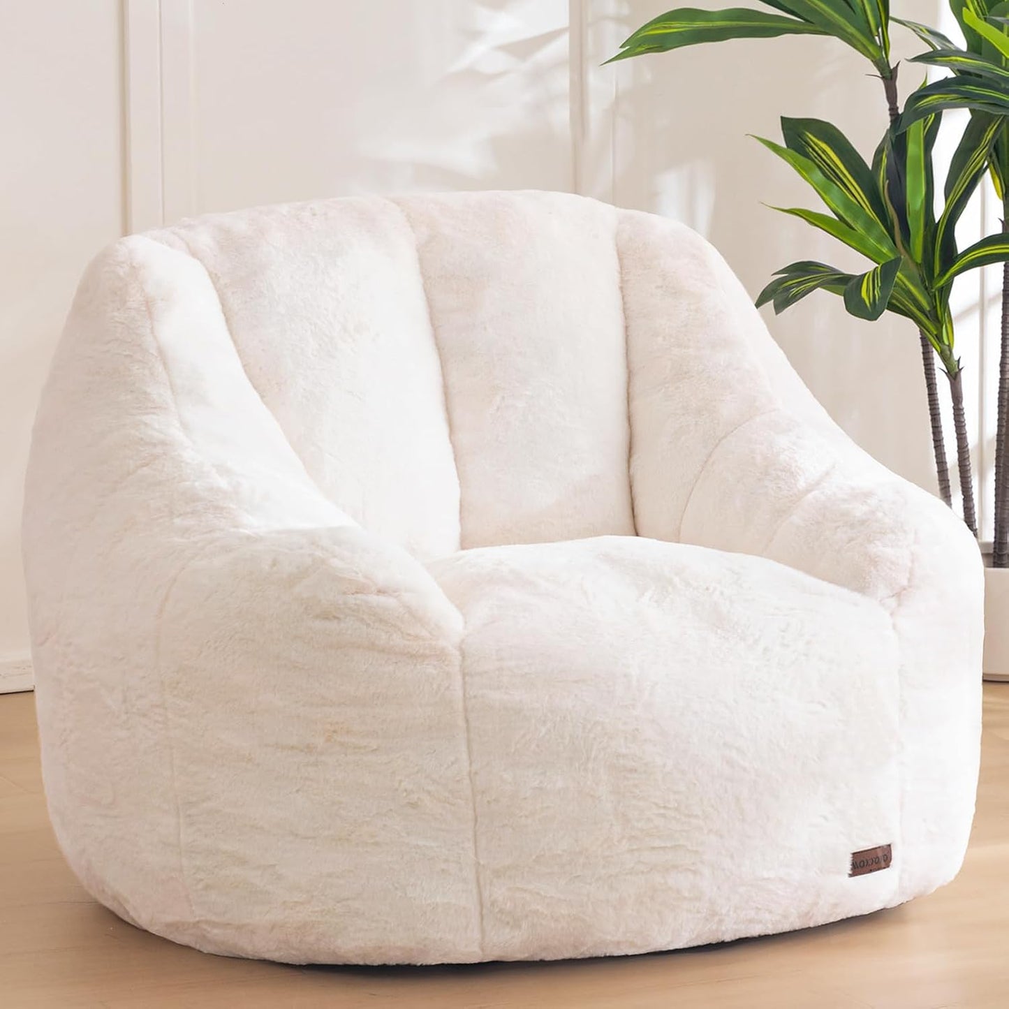 MAXYOYO Bean Bag Chair, Comfy Bean Bag Sofa with Back Support, Faux Fur Bean Bag Chair for Adults and Kids, Stuffed Floor Sofa for Living Room, Bedroom, Apartment, Beige