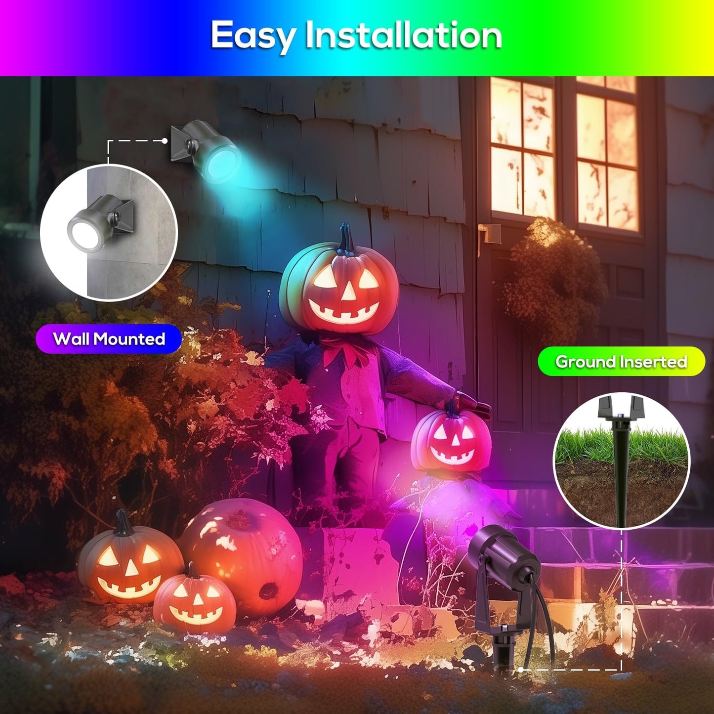 ZYAN Solar Spotlights Outdoor, Solar Landscape Lights with Remote Control, RGBW Colored Spot Lights for Yard, Garden, Lawn, Plant, Tree, Pool Areas, Auto On/Off, Dimmable & Waterproof (12 Pack)