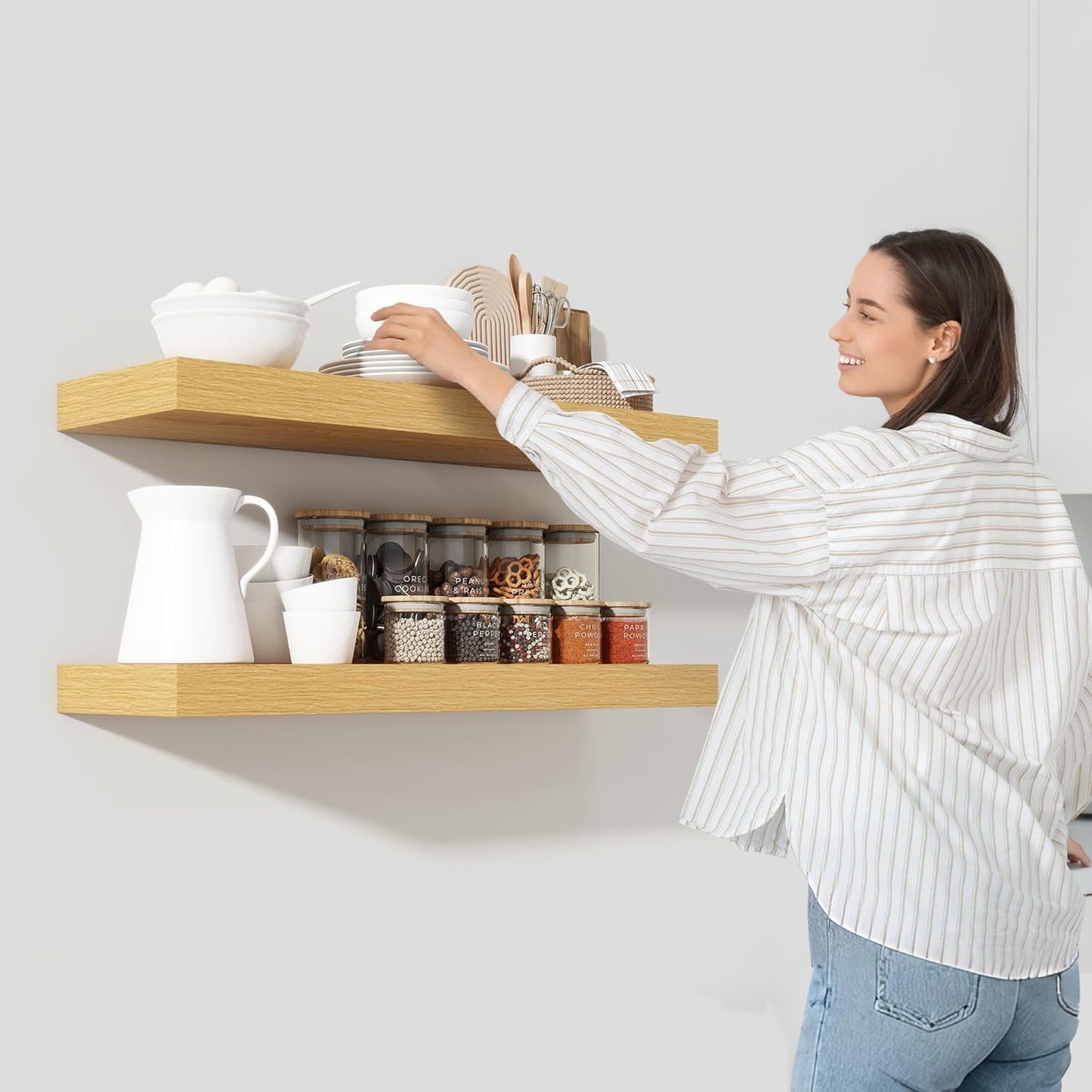 Heimlove 48" Floating Shelves for Wall,10 Deep Rustic Wood Storage Wall Shelves with Heavy Duty Brackets for Bathroom,Bedroom,Kitchen,Living Room,Office,Oak Color