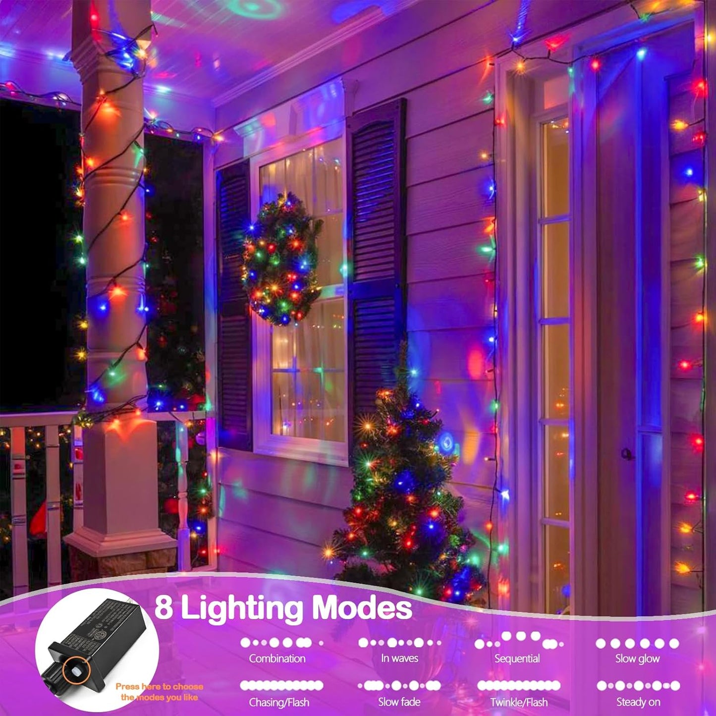 Upgraded 75.8 FT 200 LED Multicolored Christmas Lights Outdoor and Indoor, Extendable Green Wire, Memory Function & Timer & 8 Modes, Waterproof Super Bright Lights for Xmas Tree Holiday Party Garden