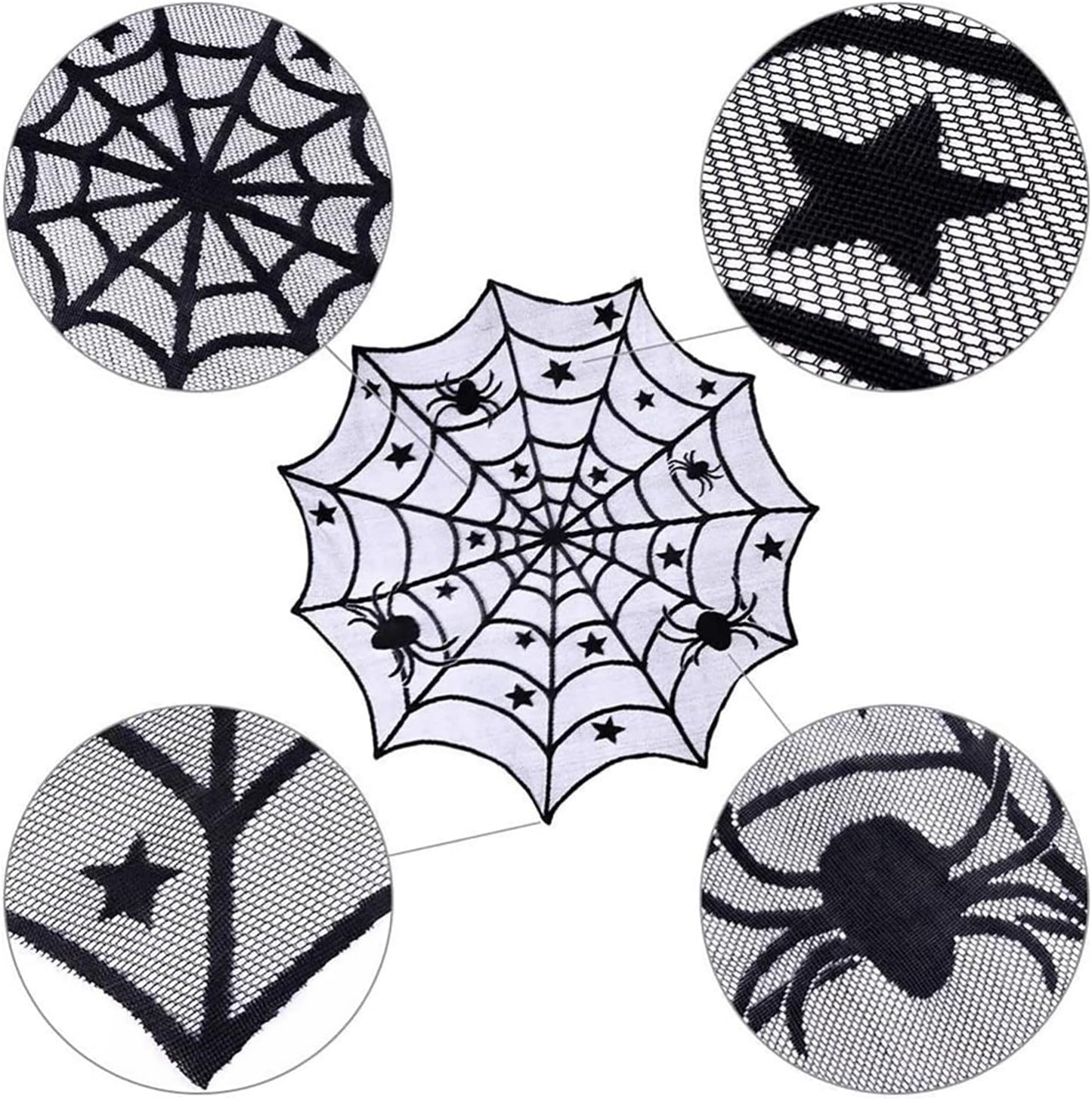Halloween Tablecloth Round,Black Spider Web Lace Table Cloth, Gothic Kitchen Decor, Fall-Themed Party Decorations, Spider Web Reusable Home Accent, 40 Inches