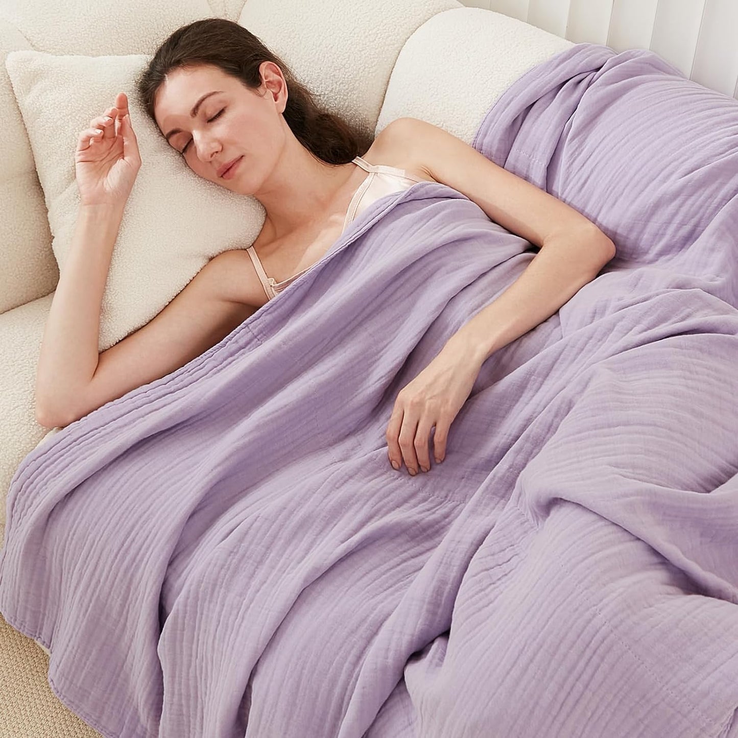 EMME Cotton Throw Blanket for Couch Soft Muslin Blankets 50"x60" Lightweight Breathable Blanket All Season Gauze Blanket, Lavender