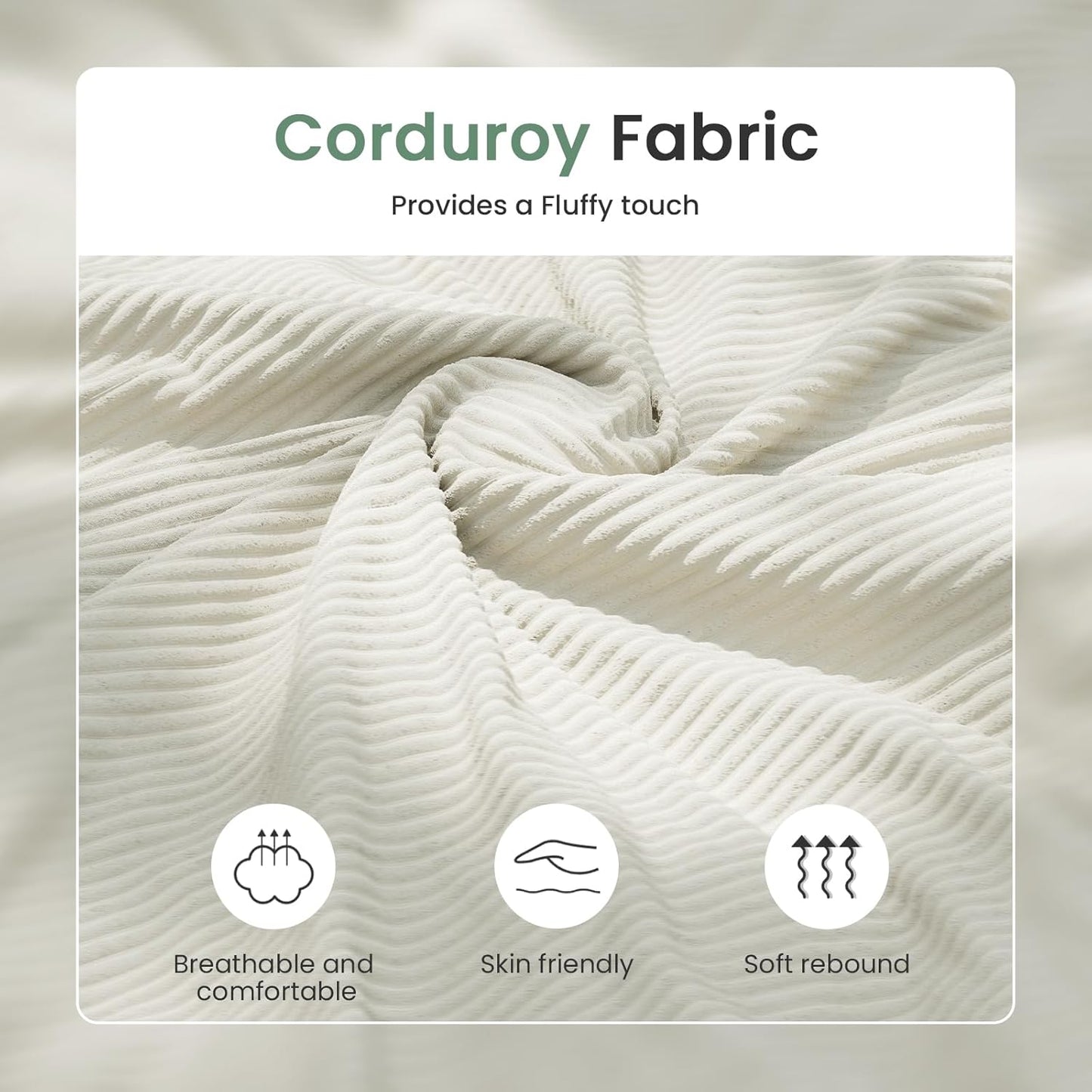 3 Pieces Corduroy Couch Set for Living Room, 3 Seater & Loveset*2 Cloud Sofa, Deep Seat Floor Couch for Bedroom, Futon Modern Sofa Bed, White Corduroy