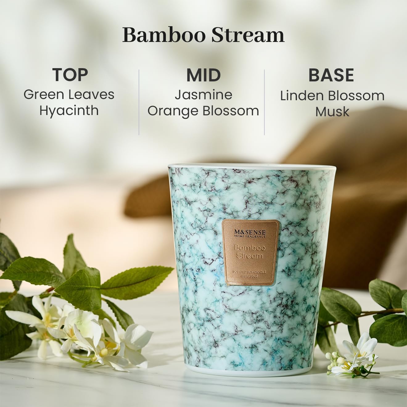 M&SENSE BambooStream Scented Candles for Home, 3-Wick Highly Scented Jar Candles, Extra Large Candle 35 Oz 150 Hours Long Lasting Burning, Relaxing Aromatherapy Candle for Stress Relief, Meditation