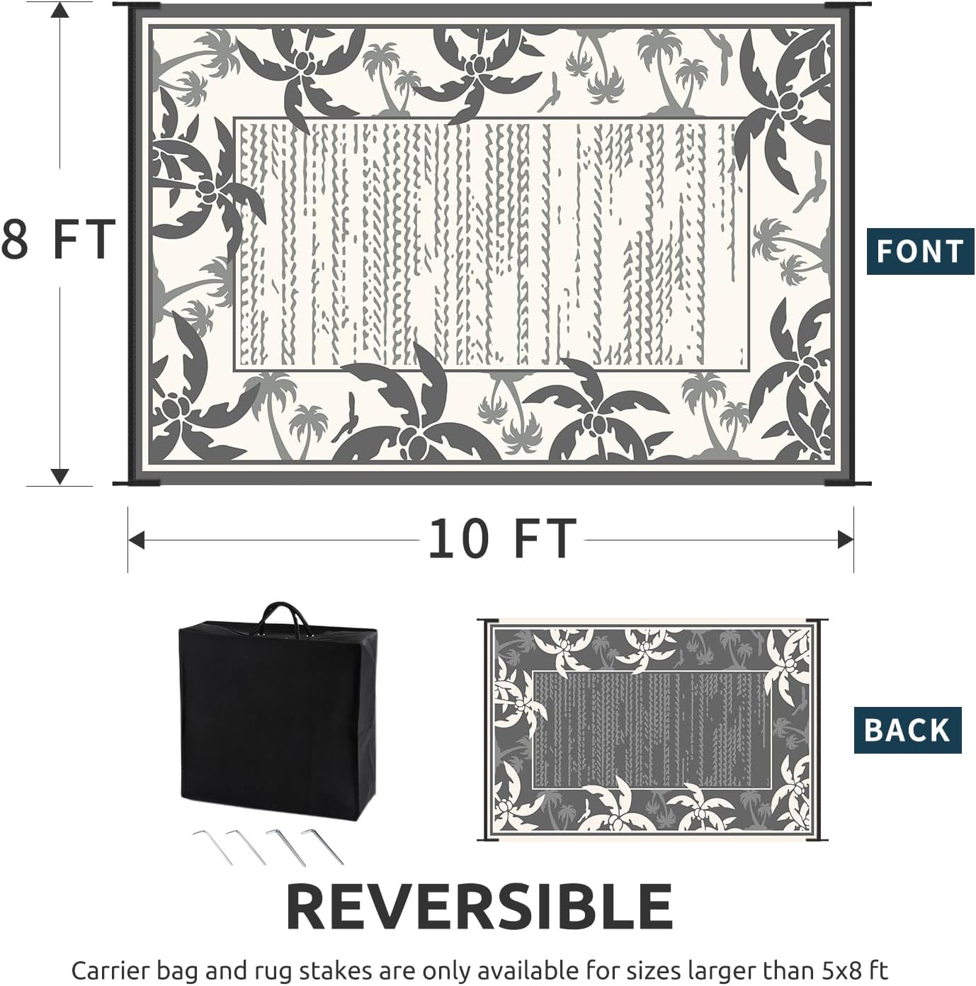 COCOER Outdoor-Rug 8x10 ft Waterproof Reversible Outdoor Plastic Straw Rug RV Indoor Outdoor Carpet Quick Dry Patio Rug Camping Mat for Balcony Backyard Picnic Beach-Grey&Beige
