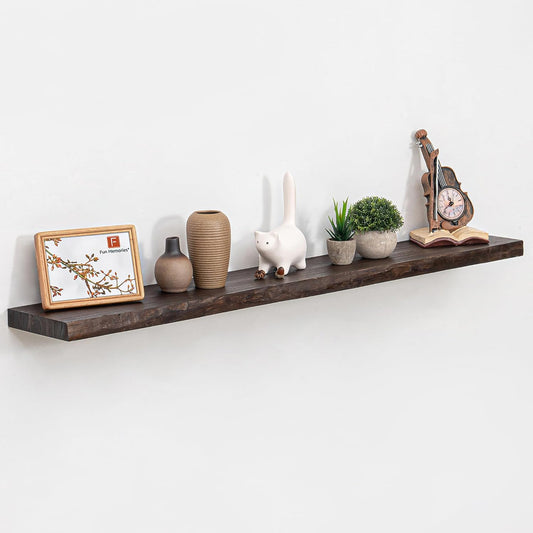 Wood Floating Shelves for Wall, 48 Inch Floating Shelves Wall Mounted, Rustic Live Edge Elm Wood Shelf for Home Decor, Heavy-Duty Storage Shelves for Books, Bathroom, Kitchen, Walnut Finish