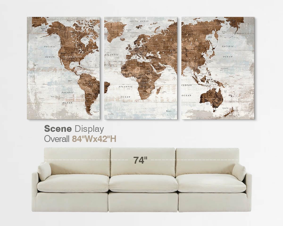 Living Room Pictures Wall Decor Large Wall Art for Home Office Artwork Vintage Old Maps for Wall Giant Oversized Art Prints Inspirational Brown Paintings