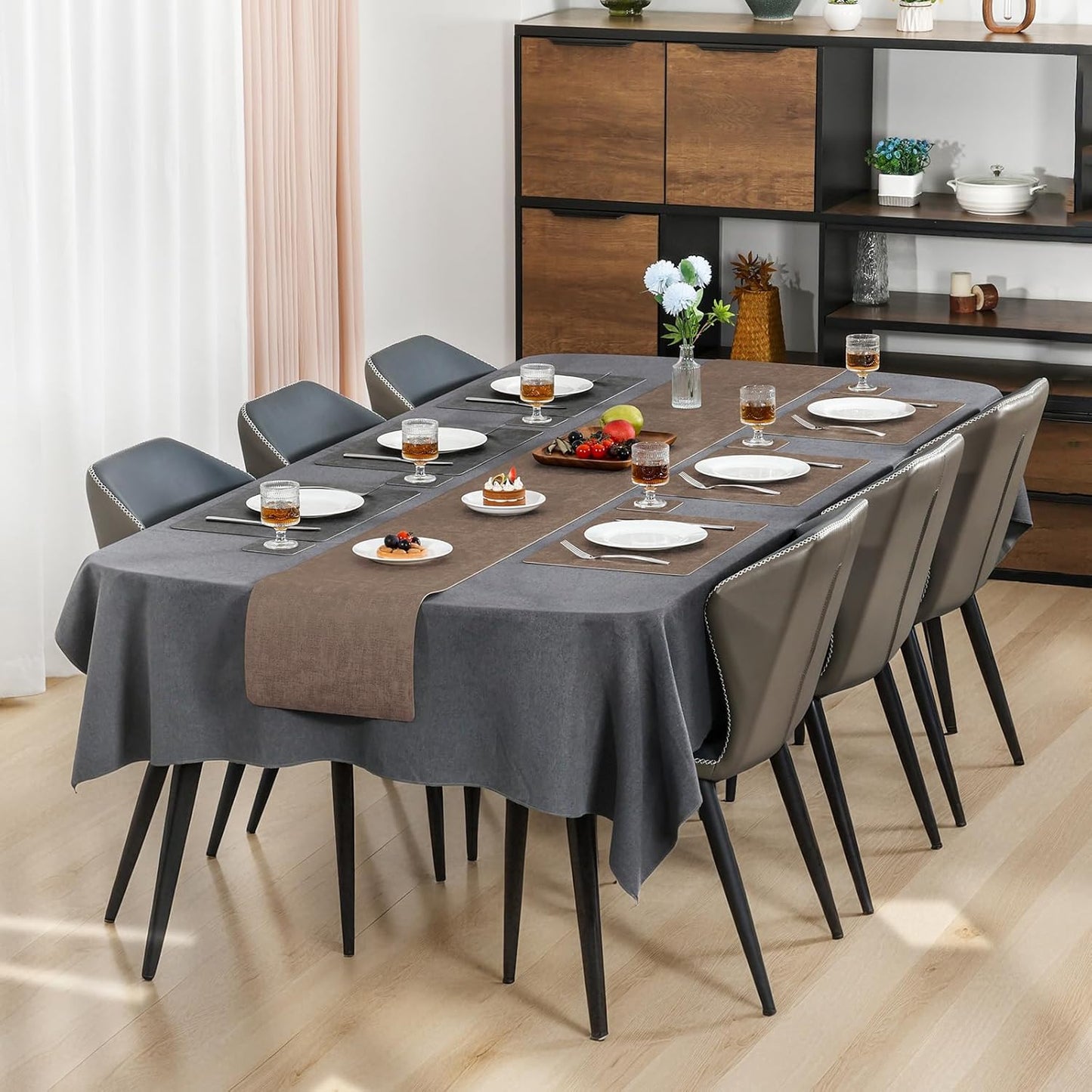 Myir JUN Placemats Dual Sided, Faux Leather Place Mats Set of 6 Indoor Placemat for Dining Table Outdoor Place Mat Square Non-Slip Washable Table Mats (Gray Brown, Set of 6)