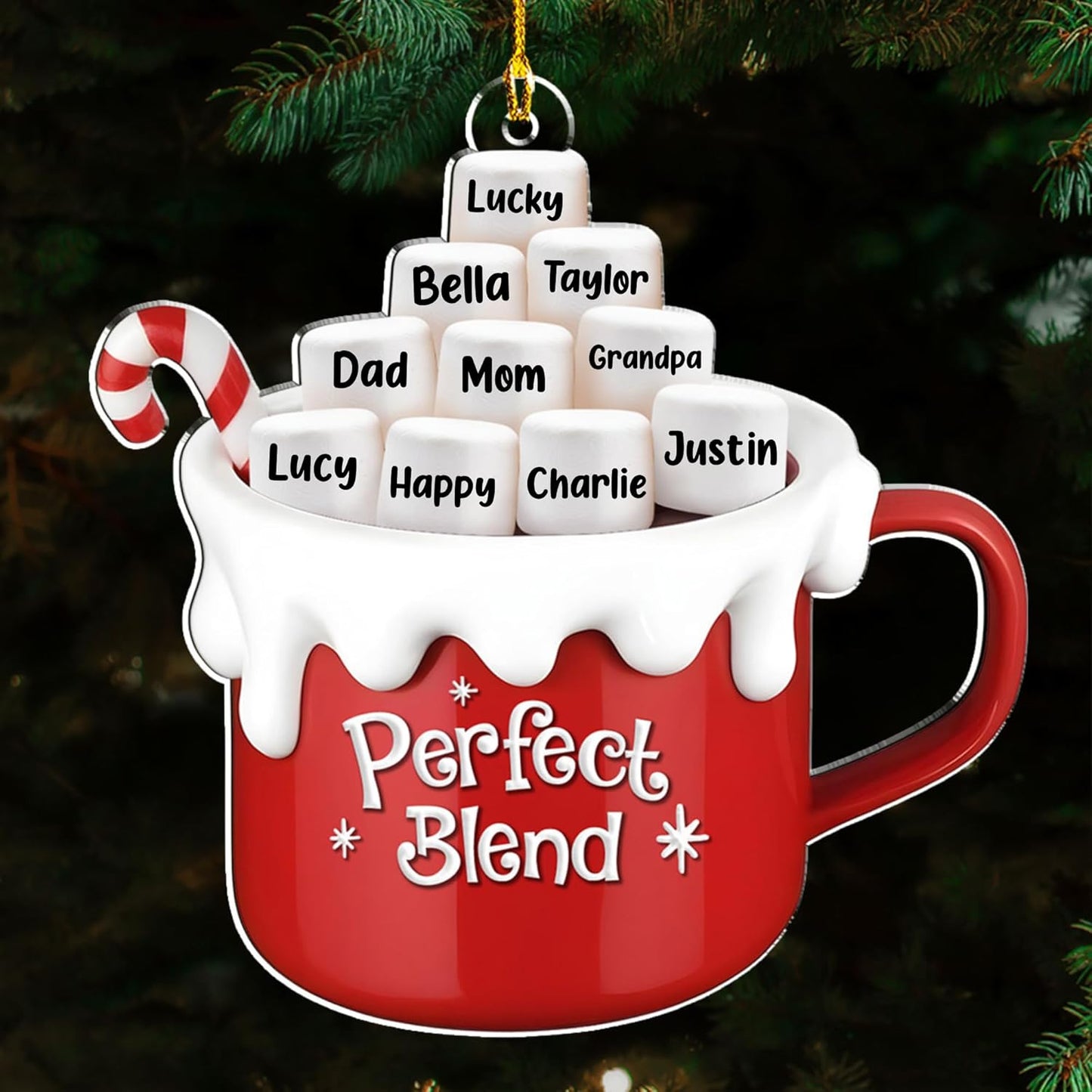 A Blend of Christmas Cheer Personalized Acrylic Ornament – Custom Name Charms Family Members up to 10 People, Holiday Decoration for Family Members & Friends