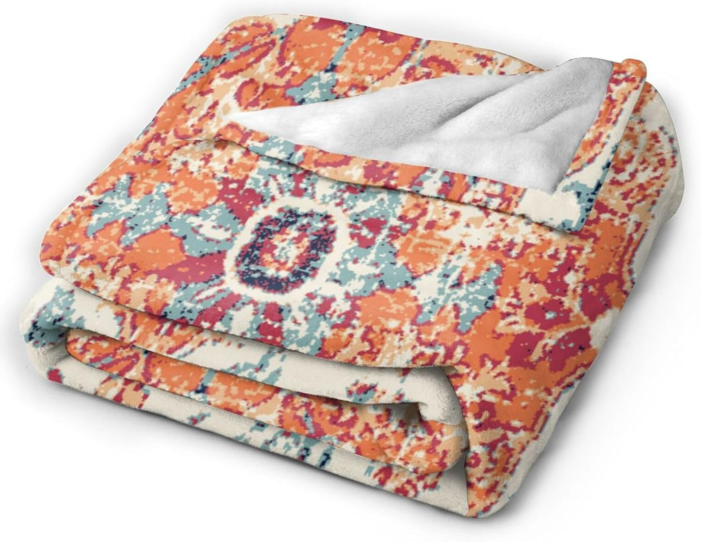 HGOD DESIGNS Carpet Pattern Throw Blanket Boho Style Ethnic Design Orange Blue Soft Blankets and Throws 40x50 Inch Caring for Women Men (100x130cm)