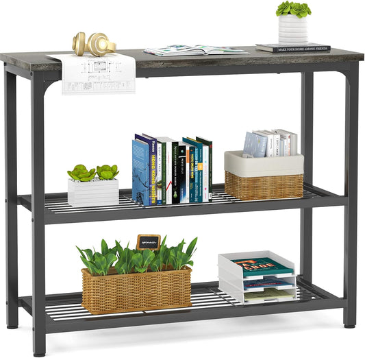 Ecoprsio Small Console Table, Sofa Table with Double Mesh Shelves, Modern Entryway Table for Entryway, Hallway, Foyer, Front Hall, Sofa Couch, Living Room, Bar, Kitchen, 32 Inch, Grey