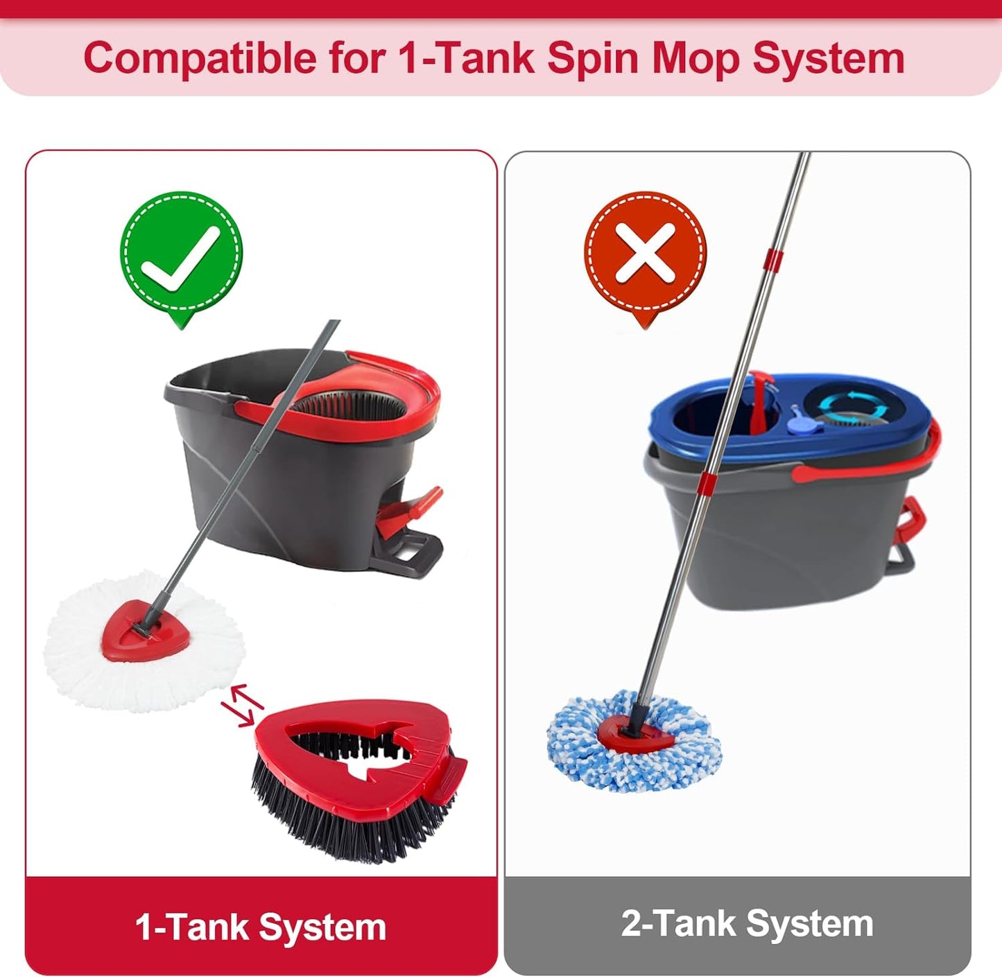 Scrub Brush with Refill Base, Spin Mop Head Scrubber Replacement Compatible with O Cedar EasyWring 1-Tank System, Hard Bristles Floor Scrubber, Tub & Tile Cleaning Brush for Bathroom, Kitchen, Patio