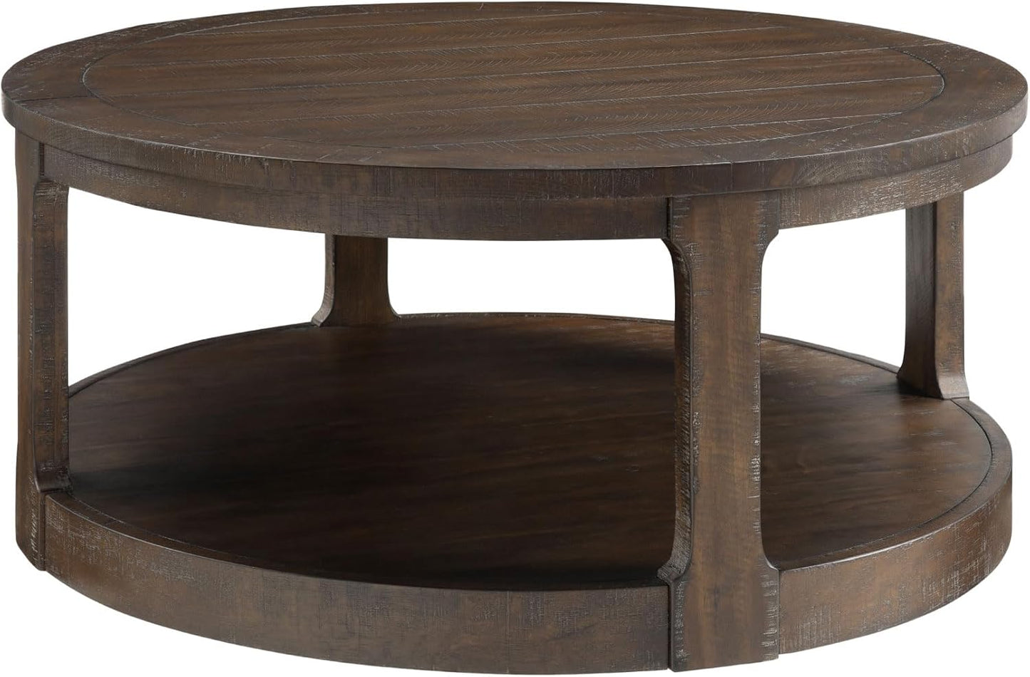 WILLIAMSPACE 40" Round Coffee Table with Wheels, Circle 2 Tier Solid Wood Center Coffee Table, Mid Century Retro Farmhouse Rounded End Table for Living Room Apartment, ø40 x 17.52" H (Dark Brown)