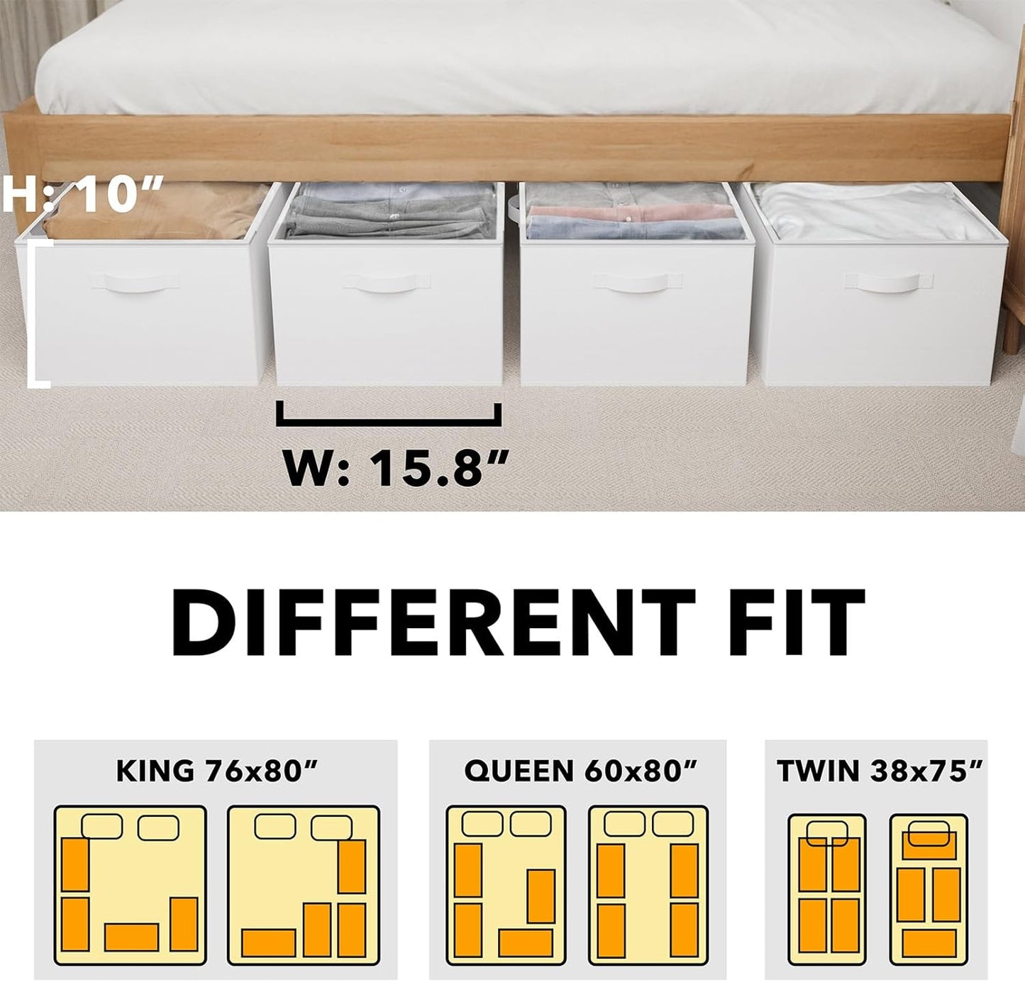 SpaceAid 4 Pack 10" High Under Bed Storage Containers, Large Underbed Storage Organizer Bins with Lids for Bedroom, Dorm, Clothes, Closet Organization, Bed Sheets and Blankets (White)