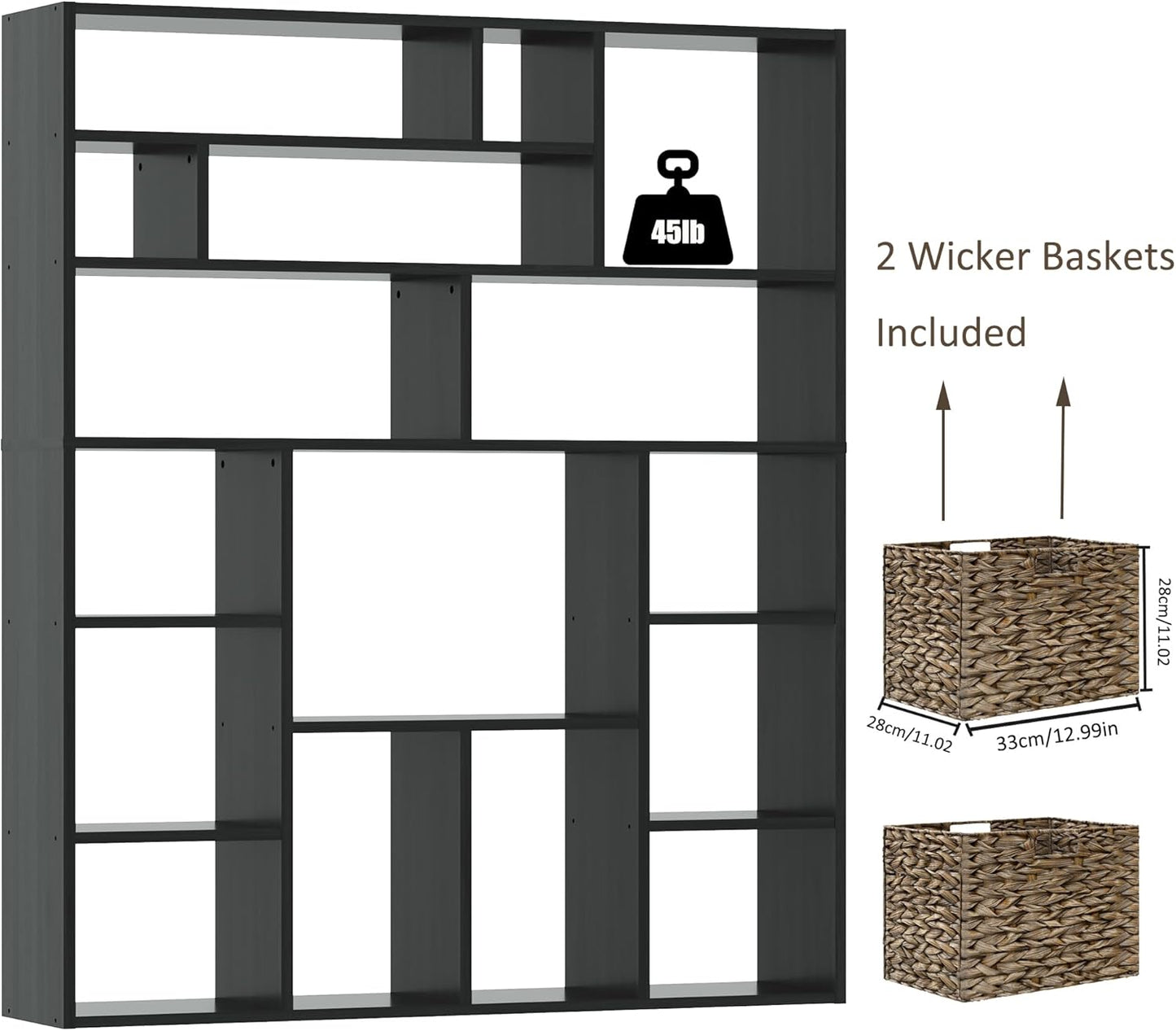 BLANKSPACE 71" H Large Bookcase with 6 Open Shelves & 2 Baskets - Heavy Duty Storage Shelf for Home Office, Living Room, Freestanding Organizer