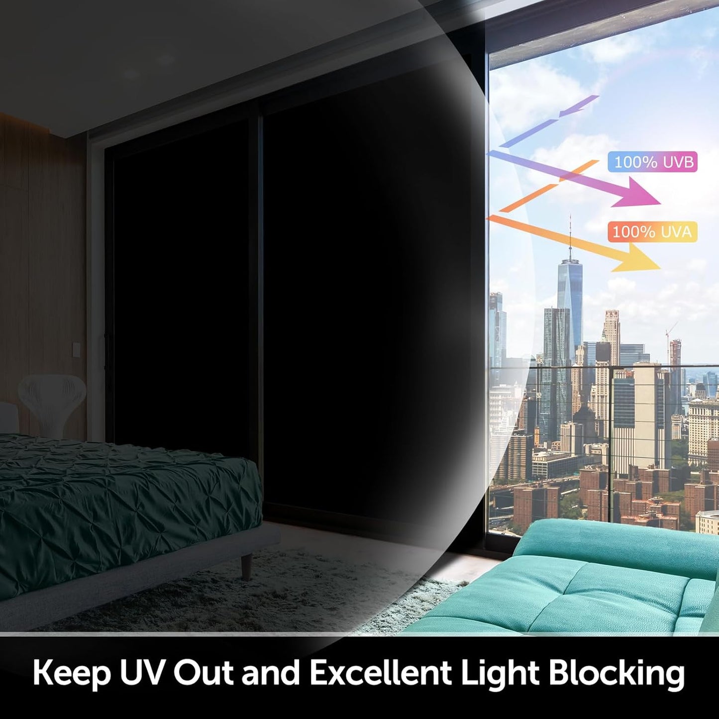 HIDBEA Mirror Blackout Window Film,100% Light Blocking Room Darkening Window Privacy Film,Mirror Glass Window Film Heat Control,Removable Window Cover Tint for Day Sleep(Mirror Black,23.6in x 6.5ft)