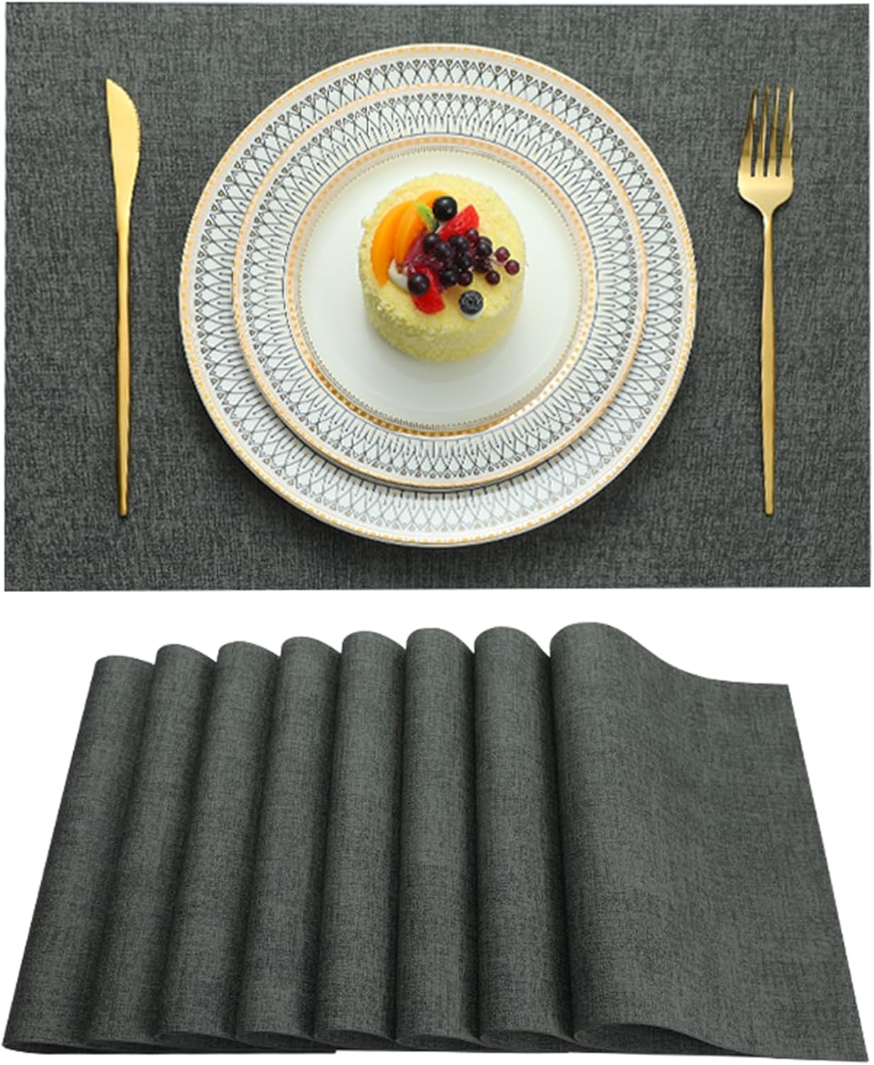 Placemats Set of 4 Washable Heat Resistant Place Mats PVC Woven Dining Table Mat Black 4pcs
