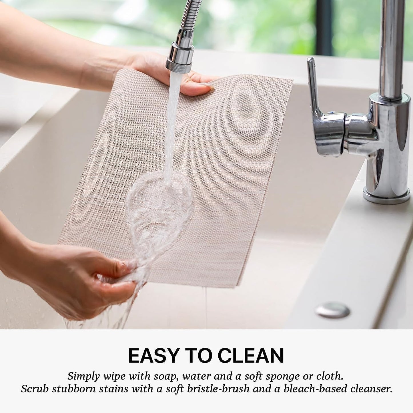 LEXMORE Placemats Set of 12 Vinyl/Plastic Woven Place Mats for Kitchen Table Indoor/Outdoor Washable Placemat Wipeable Dining Table Mats(A-Beige White)