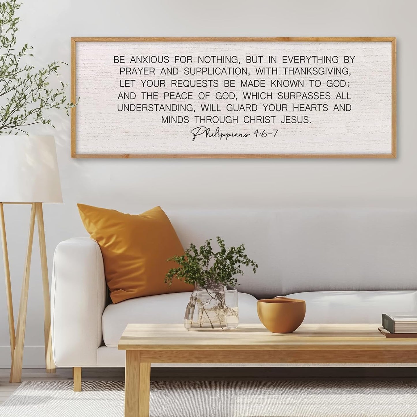 LuZhiQiang Be Anxious for Nothing Wall Decor 40"×15" Philippians 4:6-7 Bible Verse Sign Large Christian Scripture Wood Framed Hanging Decor (Wood)