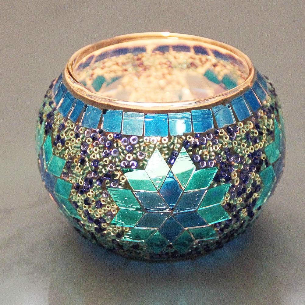 SHMILMH Votive Candle Holder Set of 4, Diwali Decoration for Home, Handmade Mosaic Glass Tealight Candle Holders for Table Centerpiece Decor,Diwali Thanksgiving