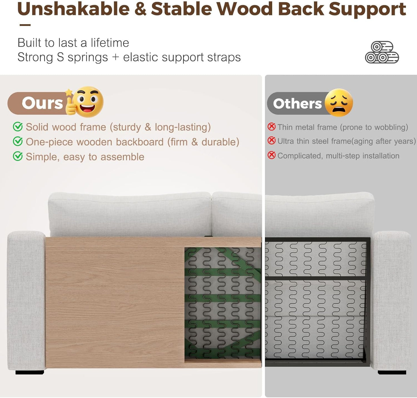 112" Modular Sectional Sofa, Large 7 Seater L Shaped Couch with Detachable Sofa Cover, Movable Ottoman, Deep Seat Corner Couch for Living Room, Apartment - Linen Fabric, Ivory