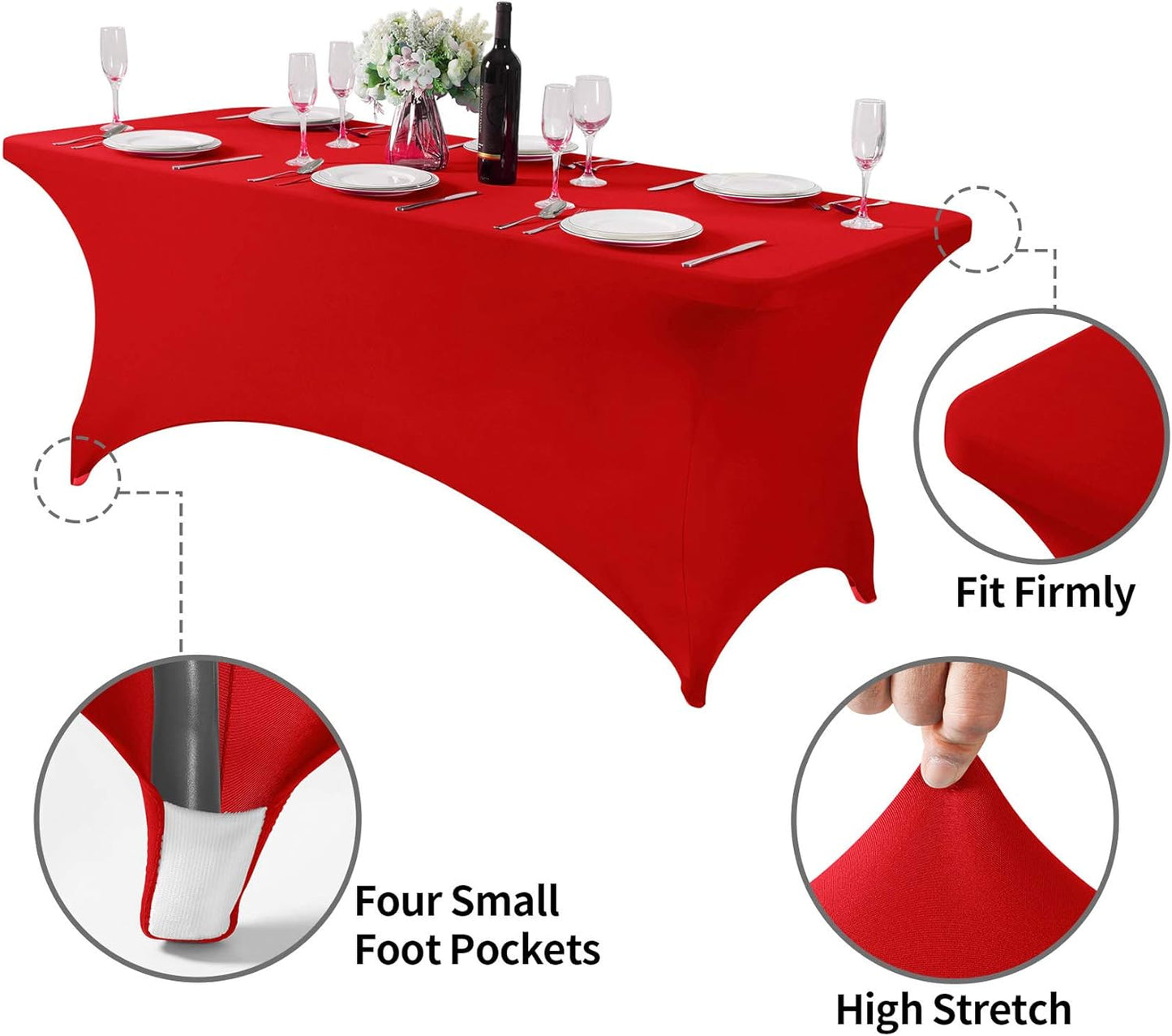 Spandex Table Cover for 6Ft or 4fT or 8ft Table Universal Fitted Stretch Tablecloth for Party, Banquet, Wedding and Events-Red
