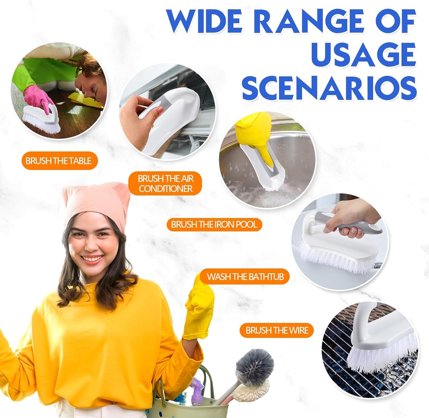 Lallisa 24 Pcs Scrub Brush for Cleaning with Handle Comfortable to Grip Heavy-Duty Flexible Stiff Bristles Scrubber Brushes Bulk for Shower Bathroom Carpet Kitchen Floor Tiles (Gray)