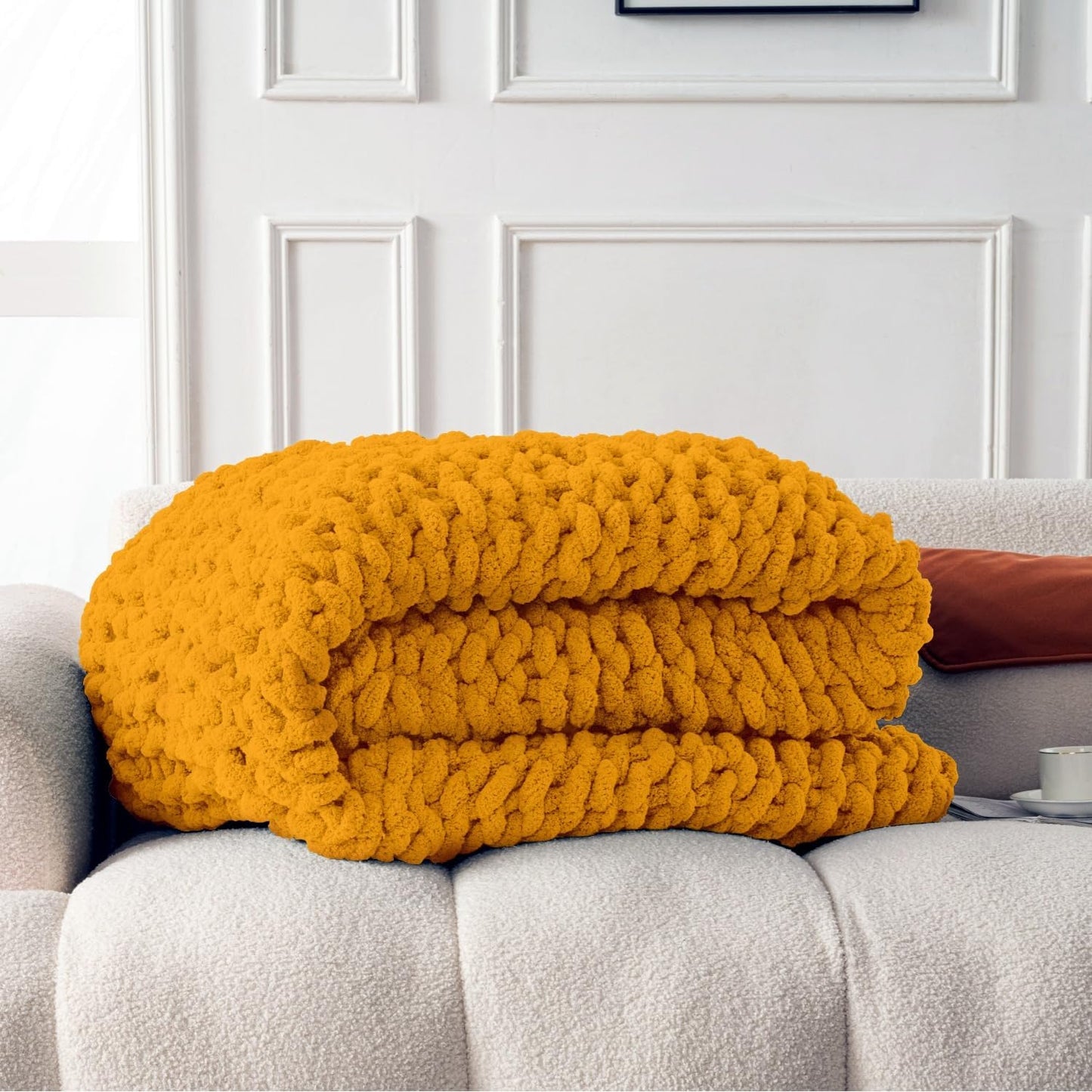 Ultra Soft Chunky Knit Blanket Throw -50x60 Hand Knitted Warm Chenille Throw Blanket, Home Decor Soft Thick Yarn Cable Knit Blanket Breathable Fleece Banket Christmas for Couch Bed Sofa Best GIF