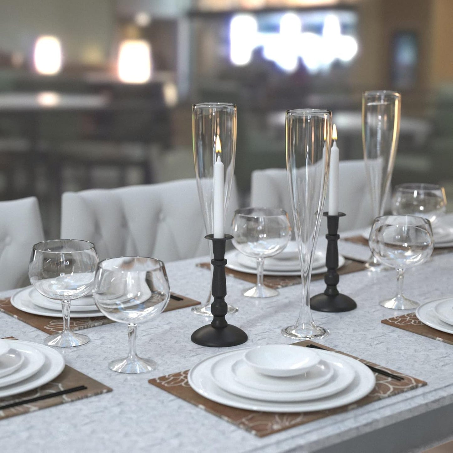 Matte Black Skinny Taper Candle Holder - Iron Slim Candle Stand for 7/8" Candles, Elegant Table Centerpiece for Home Decor and Farmhouse Table - 7"