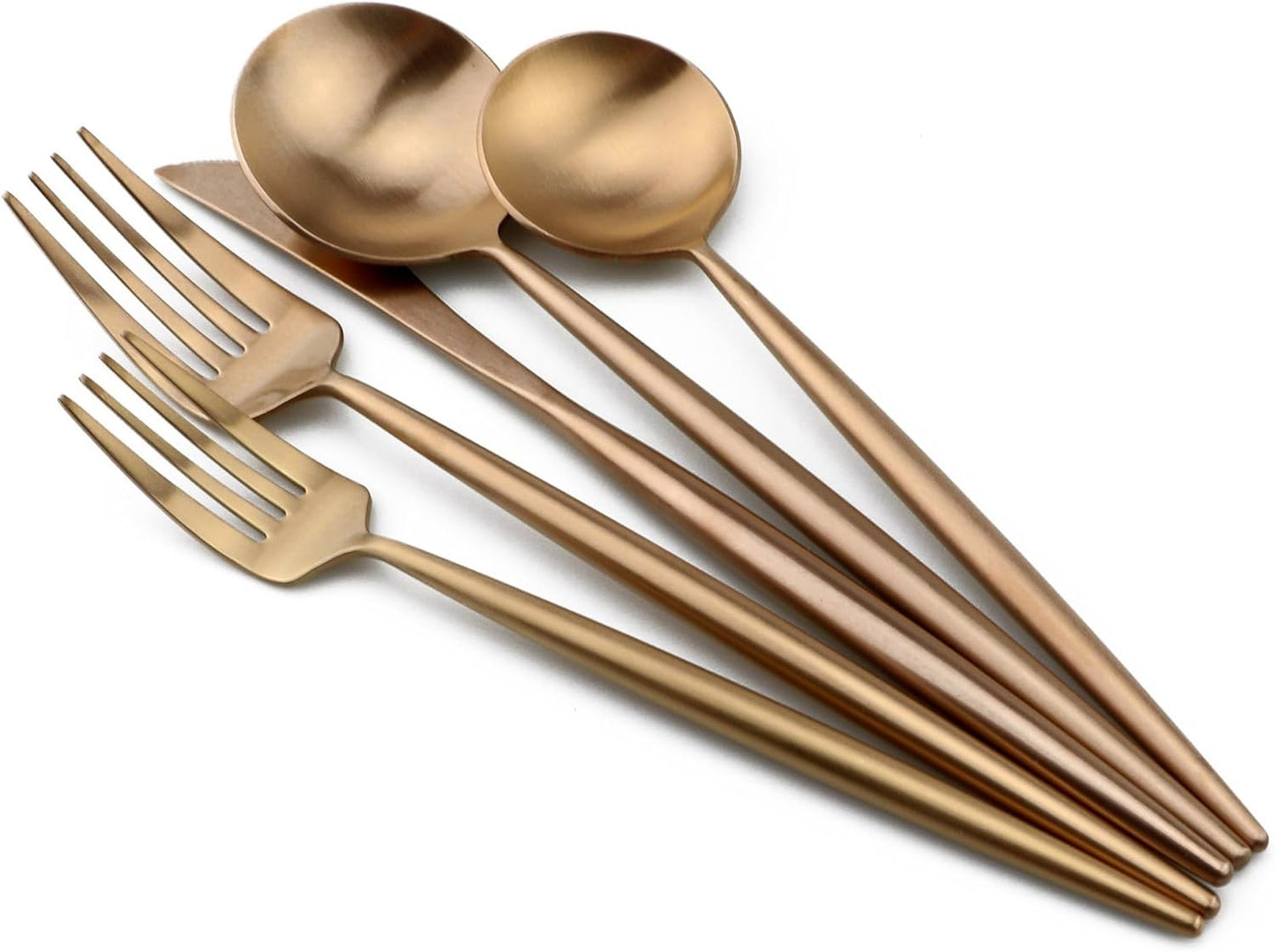 5-Pieces Luxury Rose Gold 18/10 Stainless Steel Flatware Set, Matte Finish, Service for 1