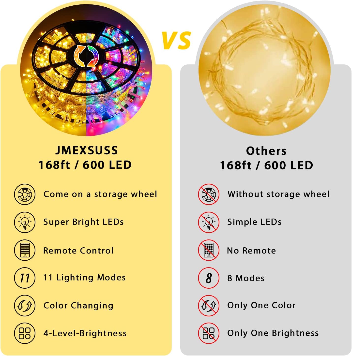 JMEXSUSS 600 LED Color Changing String Lights Plug in, 168FT Warm White & Multicolor Christmas Lights with Remote, Christmas String Lights Outdoor Waterproof Clear Wire for Tree Xmas Decor