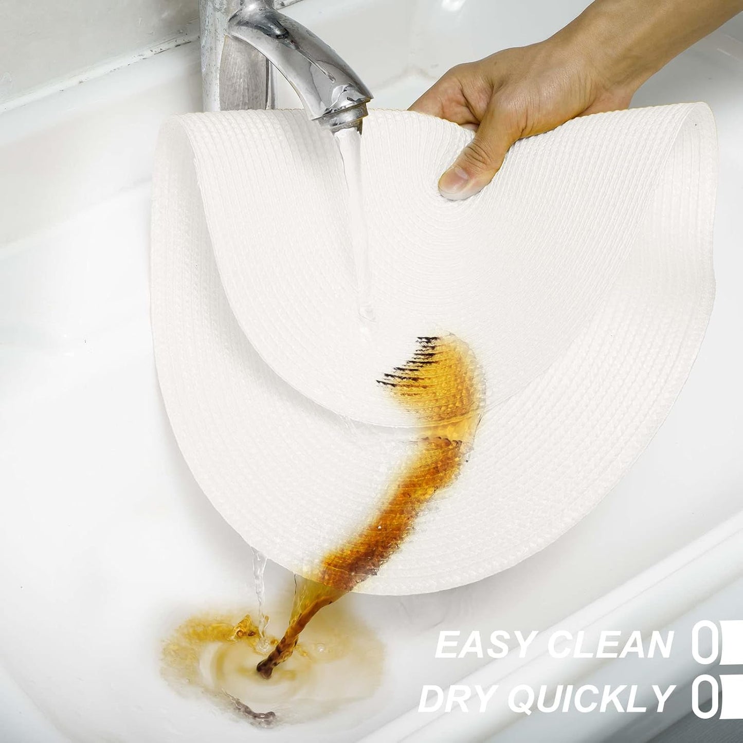 AHHFSMEI Placemats Set of 8 for Dining Table Washable Woven Vinyl Non-Slip 18x12 inches Placemat Heat-Resistant Durable Table Mats for Dining Table Easy to Clean (White, 8)