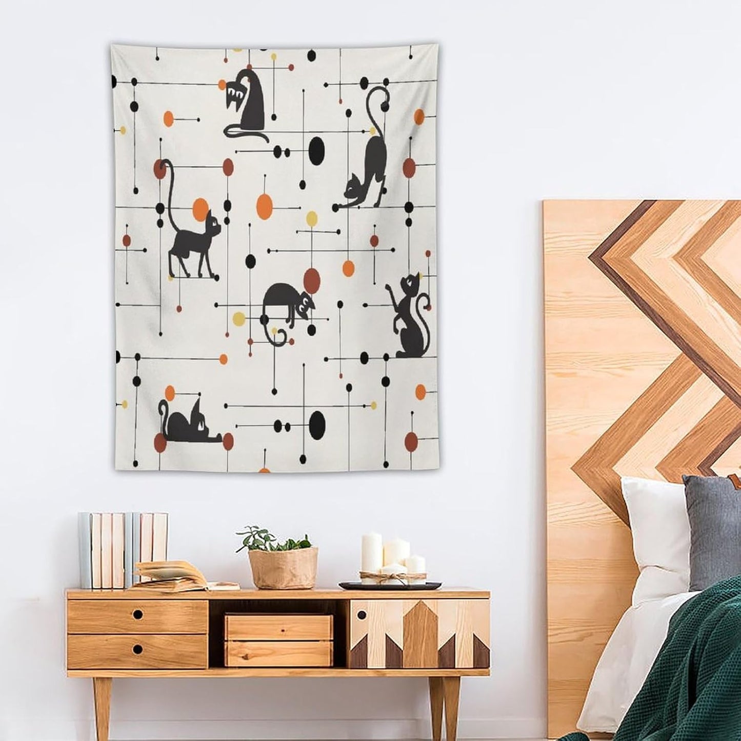 ICMOLYYENLO Abstract Cat Tapestry, Medieval Abstract Atomic Star Cat Vintage Home Wall Hanging Art Tapestry for Bedroom Living Room Dormitory 40x60 Inch