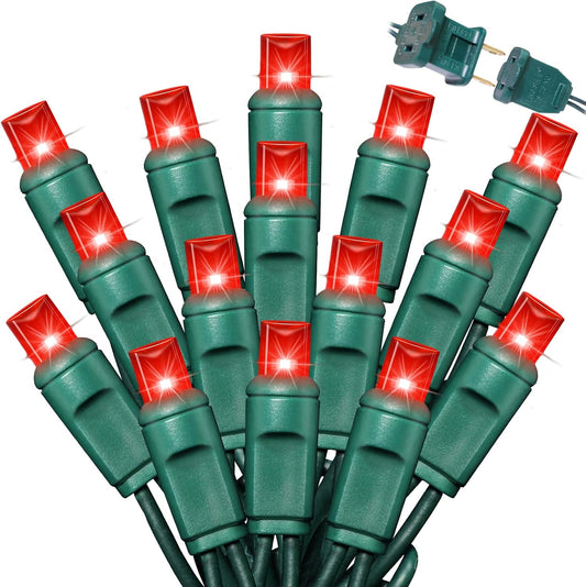 100Count (2pk of 50L) String Lights, LED Christmas Lights, 6" SPACING,Green Wire,RED