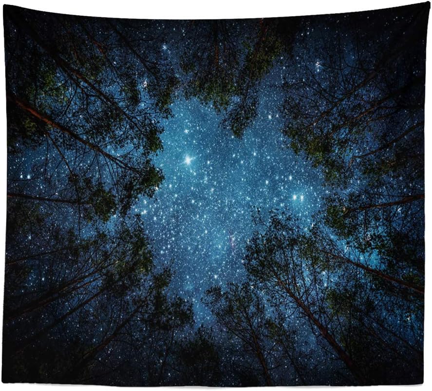 Llamazing Forest Tapestry Home Decor Landscape Tapestry Living Room Bedroom Decoration Tapestry Magic Tapestry Curtain (Looking Up at The Stars, 90.5''L×70.8''W)