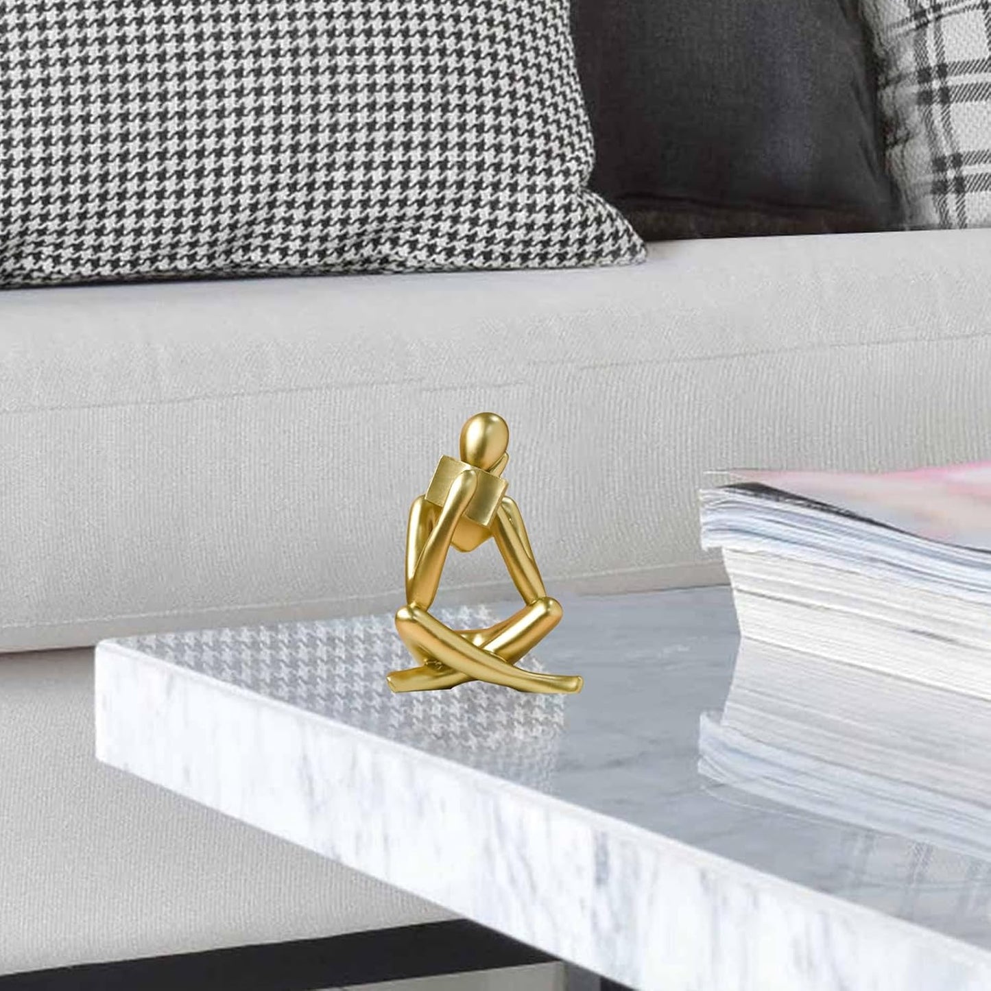Bookshelf Decor Thinker Statue - Abstract Style Thinker Sculptures Modern Aesthetic Figurine Decoration Statues for Home Decor-Right Thinking-Gold