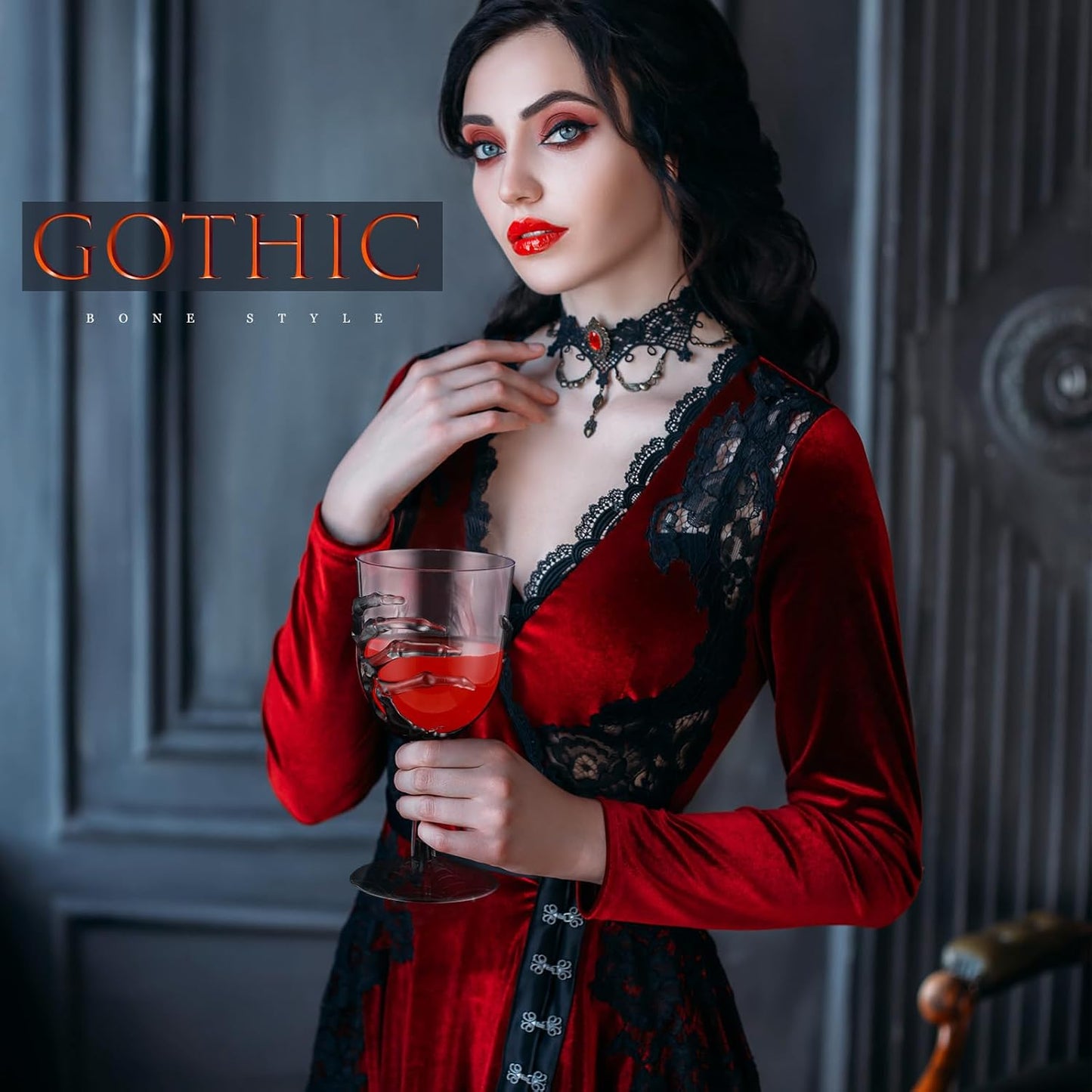 Dandat 24 Pcs Halloween Skeleton Hand Goblets 12oz Clear Plastic Halloween Cups Skull Wine Glass Set for Creepy Spooky Party Decorations(Black, Purple, Orange, Gray)