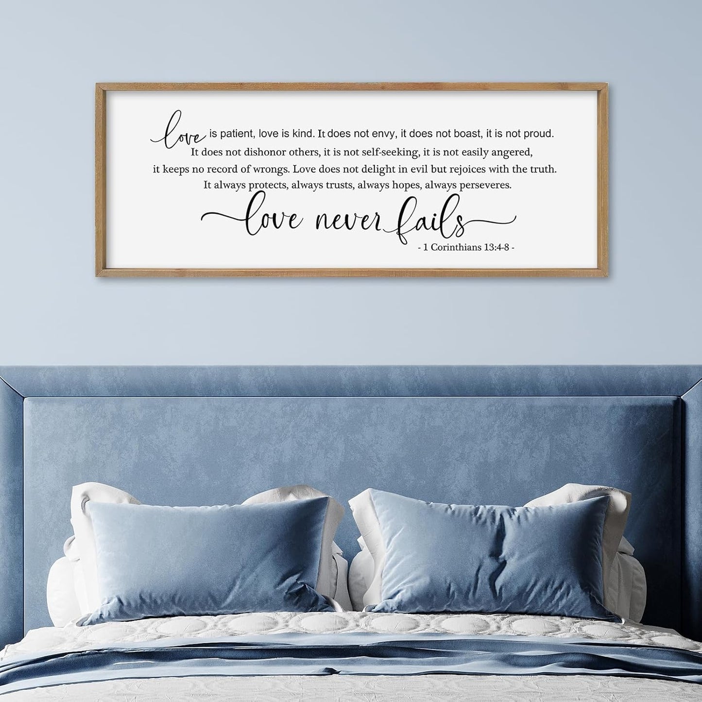 SRSZHIYUE Love is Patient Kind Sign Wall Decor Art 40"×15" 1 Corinthians 13 4-8 Master Bedroom Christian Wood Framed Large Wall Hanging (Wood)