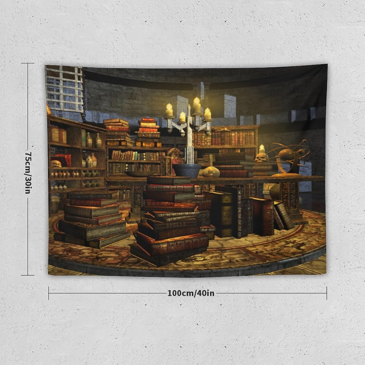 Kurtect Library Tapestry,Vintage Medieval Bookshelf Wooden Bookcase Antique Magic Art Tapestries for Party Beach Picnic Blankets Tablecloths Living Room Wall Deocr, 30x40 in