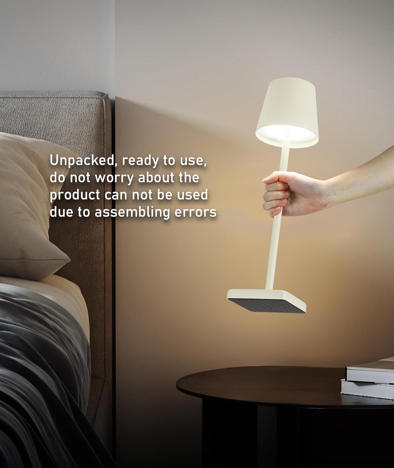 HASUN 2 Pack Cordless Table Lamp, Portable LED Desk Lamp, 5200mAh Battery Operated Lights, 3 Color Stepless Dimming Up, Night Light for Bedroom/Date/Bars/Cafe/Camping (Cream 2Pack)