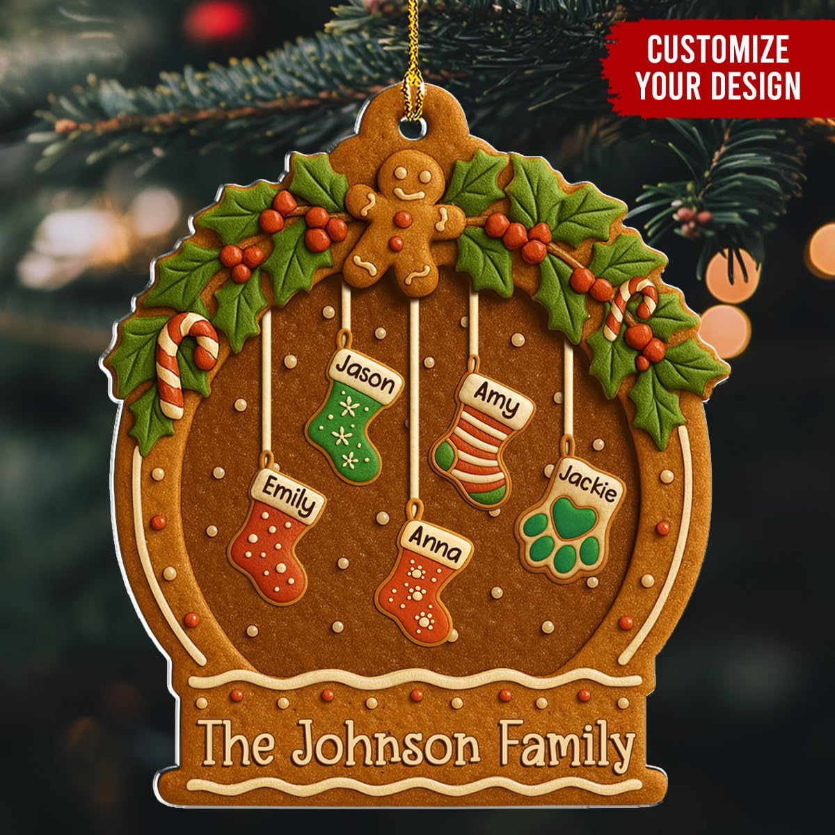 Personalized Family Ornament Christmas Cookies Style - Custom Stockings and Names Acrylic Ornament Gift Stocking Stuffers White Elephant Ideas (7)