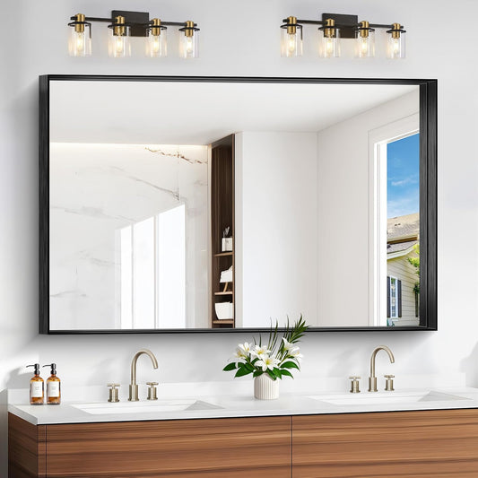 Black Bathroom Mirror, 36x55 Inch Rectangular Deep Frame Mirror, Large Wall Mounted Bathroom Vanity Mirror Over Sink for Bedroom,Restroom, Living Room, Hangs Vertically or Horizontally