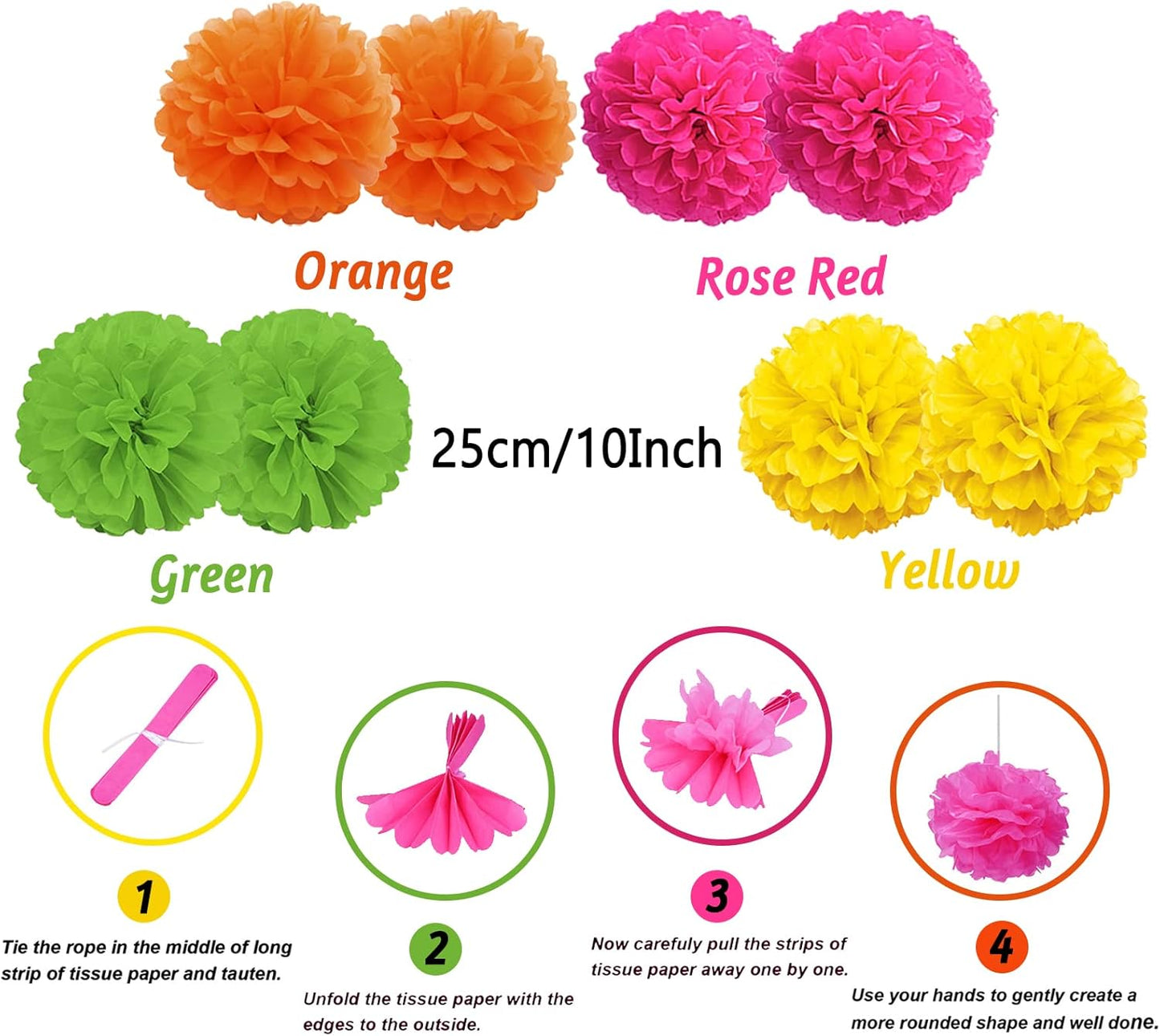 ZERODECO Fiesta Mexican Party Decorations, 21 Pcs Multi-color Paper Fans, Pom Poms Flowers for Cinco De Mayo Taco Themed Birthday Party Supplies