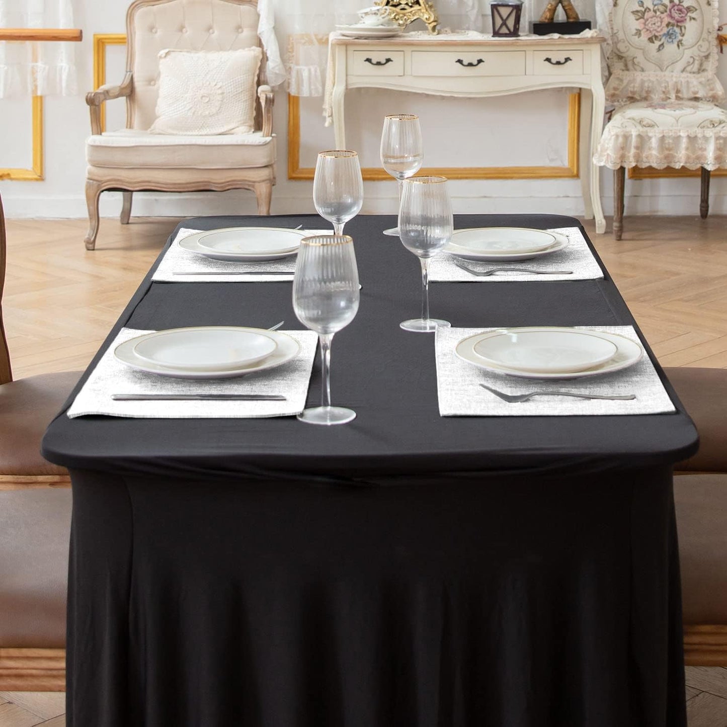 Cloth Placemats Set of 8, Linen Type Fabric Placemats Machine Washable Heat Resistant Placemats Wrinkle Free Thick Polyester Kitchen Place Mats for Dining Table (White)