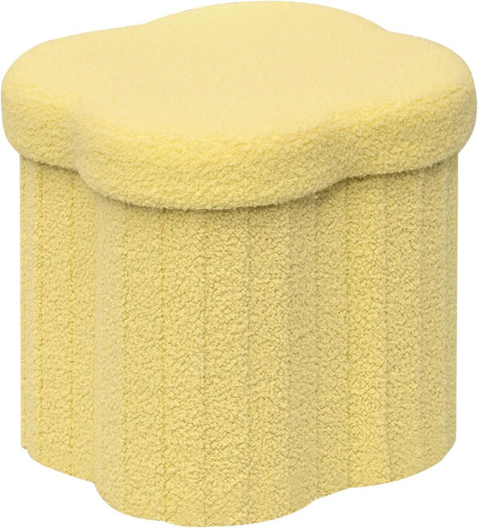 B FSOBEIIALEO Storage Ottoman Cube, Flowers Shaped Ottomans with Storage Foot Stool Footrest for Lving Room, Boucle Ottoman Seat for Dorm Room,Faux Teddy Fur, Yellow 12.6"x12.6"x12.6"