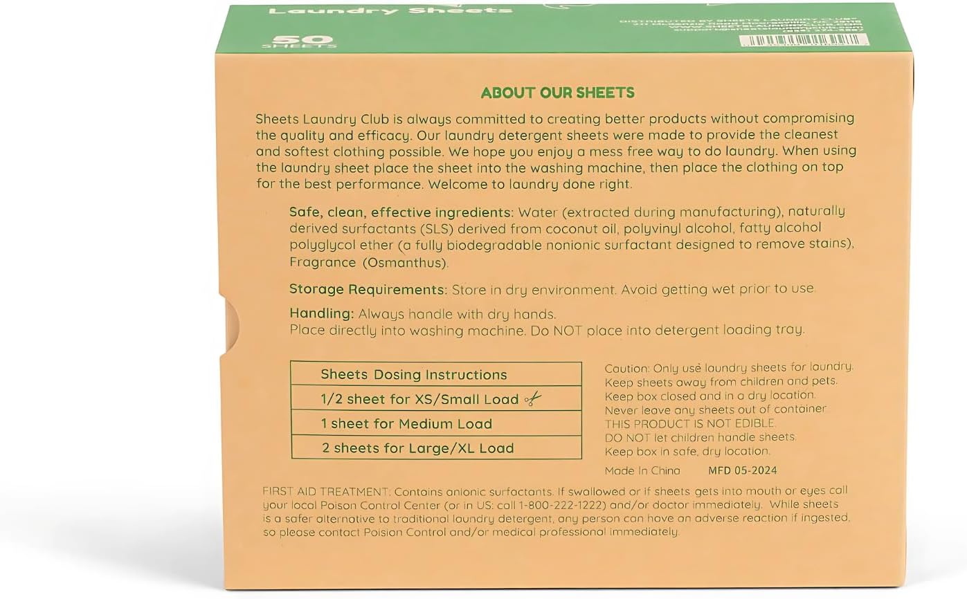 Sheets Laundry Club Laundry Detergent Sheets, 100 Loads - Fresh Linen Scent, Eco-Friendly, Quick-Dissolving Formula, Hypoallergenic, Septic Safe, Plastic-Free Packaging - 50 Sheets