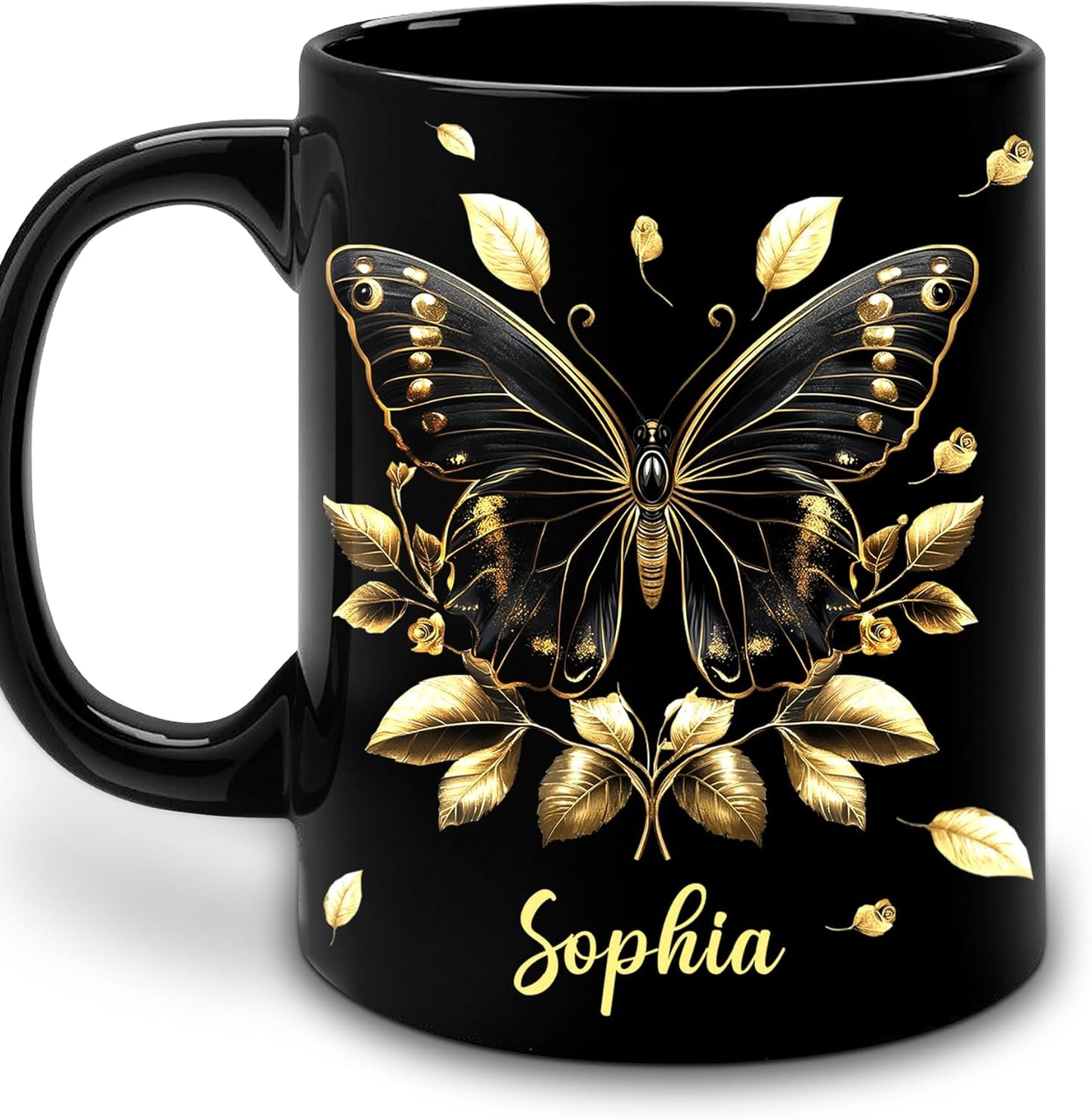 Hyturtle Personalized Yellow Butterfly Mug - Butterfly Gifts For Women Lovers - Animal Gift For Bird Lover Her - Bird Gifts For Mom on Mother Day - Custom Name Coffee Cup Ceramic Mug 11 Oz 15 Oz