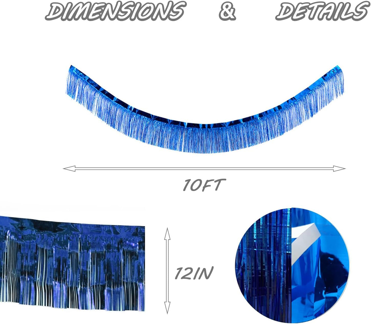 Blue Foil Fringe Garland 10FT 6packs, Metallic Foil Tinsel Fringe Banners for Parade Float Decorations Wedding, Birthday Party Graduation (six Blue)