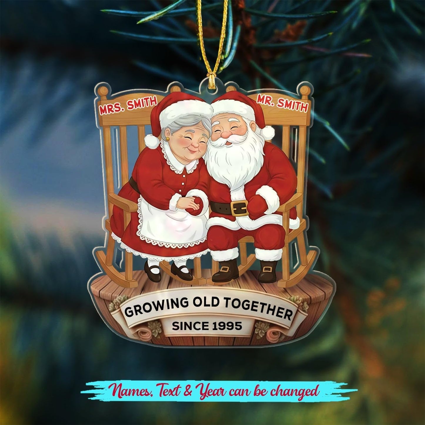 Personalized Text & Name Old Couple Sitting On Rocking Chairs Shaped Xmas Ornament, Growing Old Together Anniversary Ornament Gift for Husband Wife Parents,Custom Mr Mrs Together Christmas Decor 2025