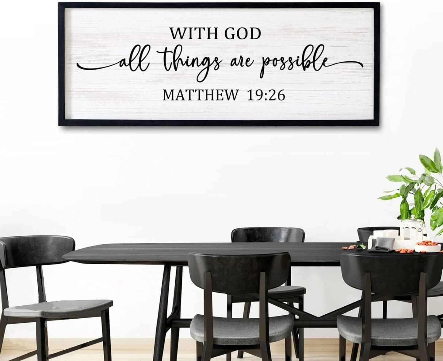 With God All Things are Possible Framed Wall Art, 40''×15'' Positive Holy Religious Rustic Bible Verse for Christian God Jesus Christ Prayer, Vintage Horizontal Inspirational Catholic Scripture Decor